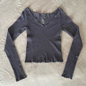Intimately Free People Ribbed Long Sleeve Top - Dark Gray